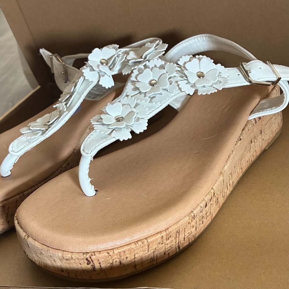 NY&C Women's Floral Thong Wedge Cork Sandals